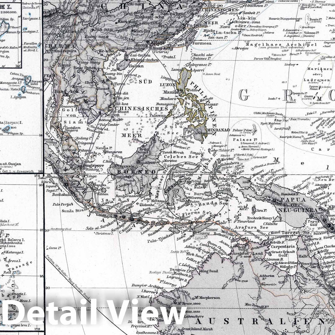 Historic Map : Polynesia, Pacific 1872 Polynesien und Der Grosse Ocean. (Western Polynesia and Pacific). , Vintage Wall Art