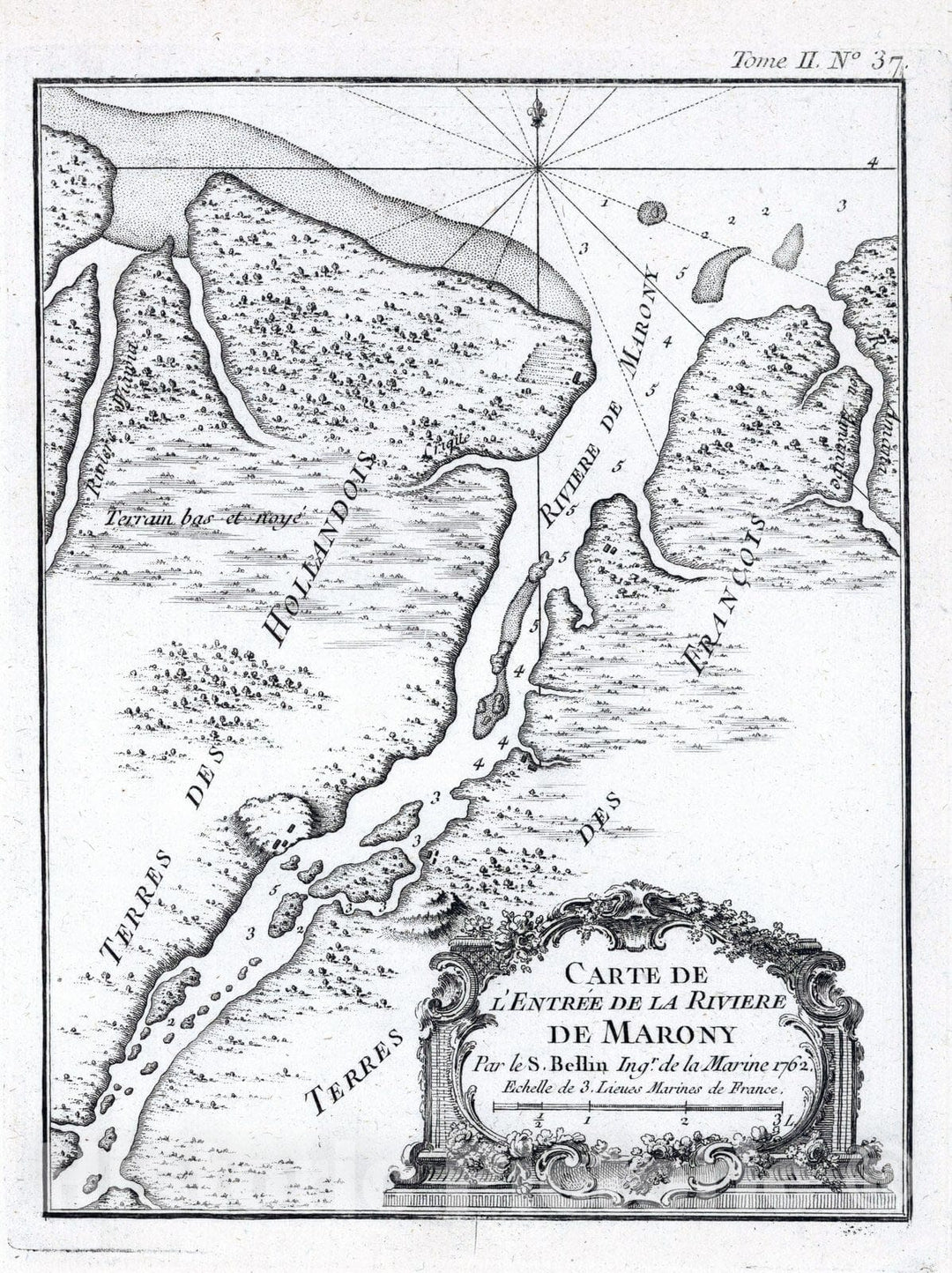 Historic Wall Map : Surinam, , South America 1762 Carte de l'entree de la Rivie?re de Marony. Par le S. Bellin Ingr. de la Marine , Vintage Wall Art