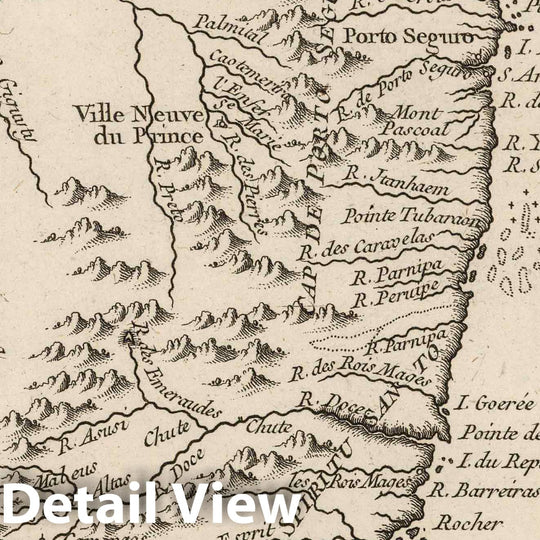 Historic Map : Brazil, 1764 Suite du Bresil depuis la baye de Tous les Saints jusqu'a St.Paul, tire de I'Amerique de m. Danville , Vintage Wall Art