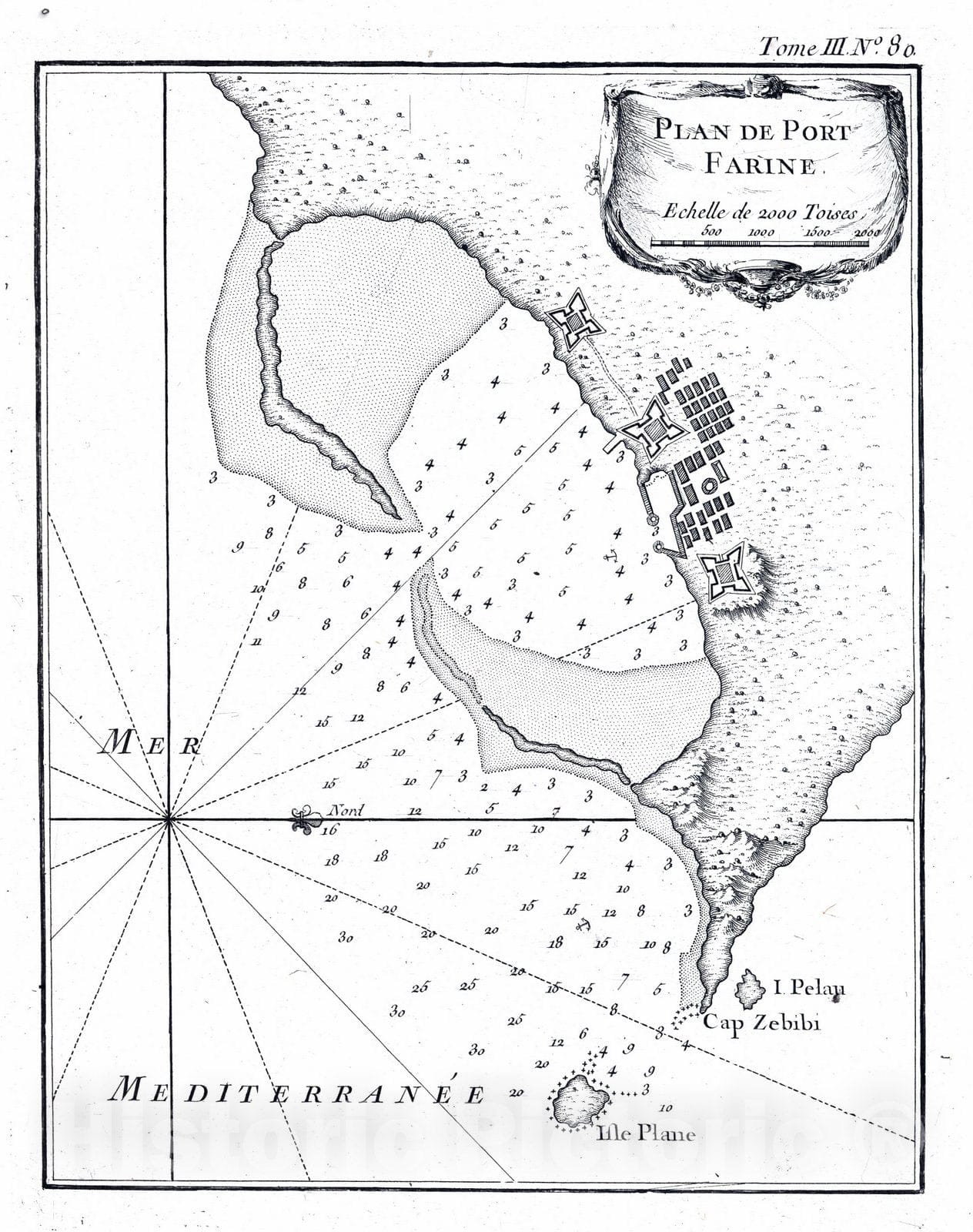 Historic Map : Tunisia, Mediterranean Sea, Africa 1764 Plan de port Farine , Vintage Wall Art