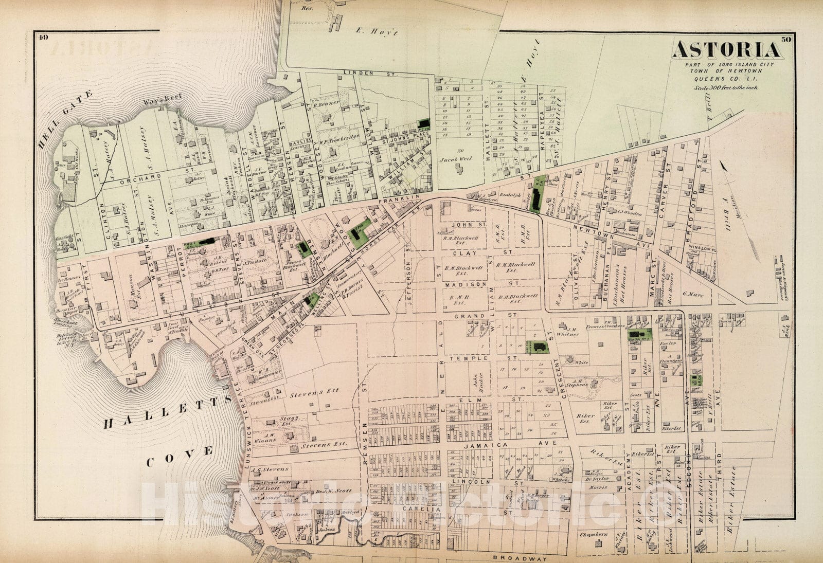 Historic Map - 1873 Astoria, Long Island City, in Newtown. Long Island, Atlas - Vintage Wall Art