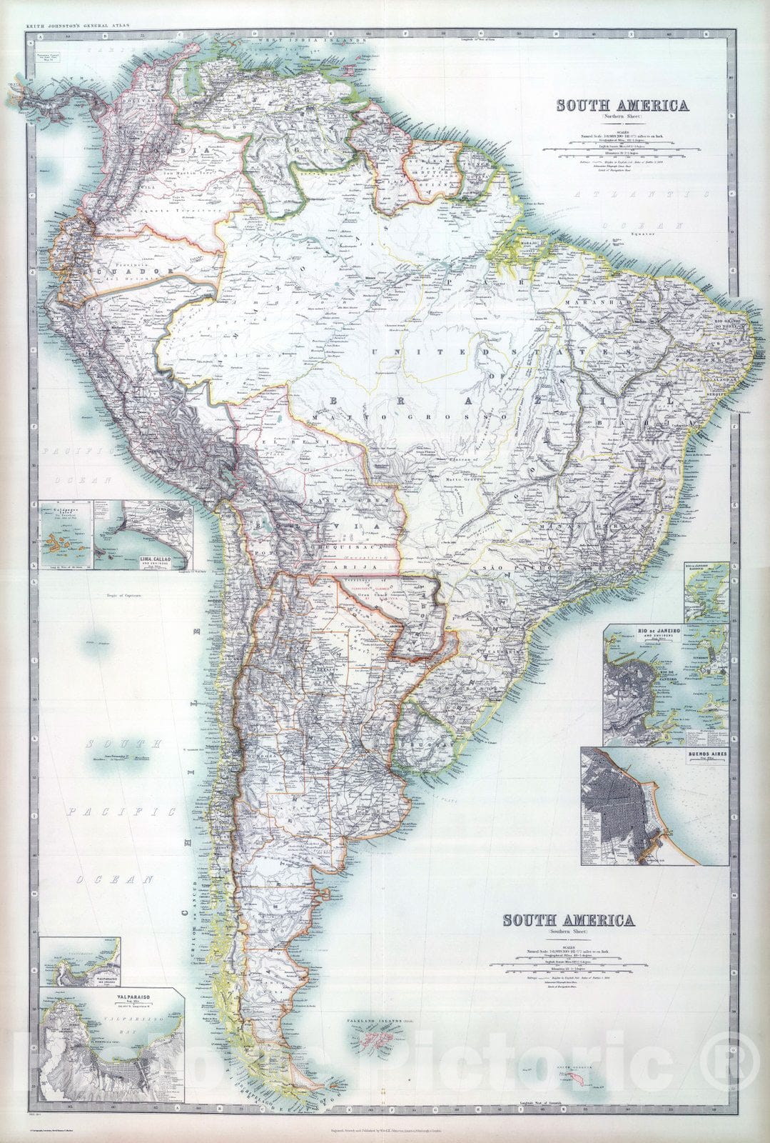 Historic Map : 1911 Composite: South America. - Vintage Wall Art