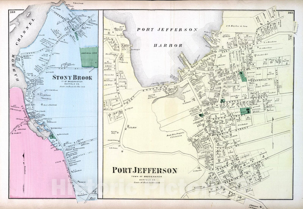 Historic Map - 1873 Stony Brook, Port Jefferson, in Brookhaven. Long Island. - Vintage Wall Art