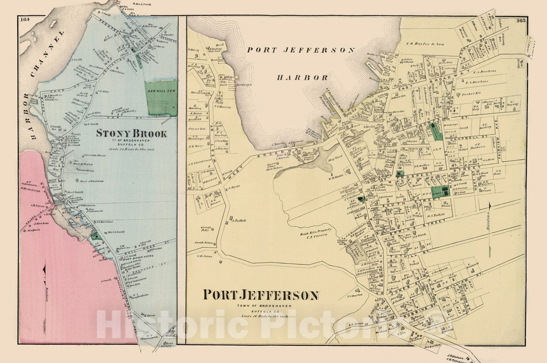 Historic Map - 1873 Stony Brook, Port Jefferson, in Brookhaven. Long Island. - Vintage Wall Art