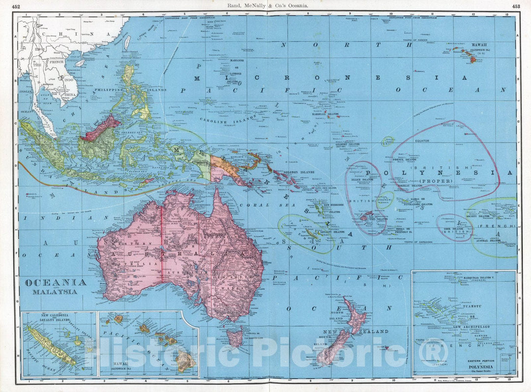 Historic Map : National Atlas - 1903 Oceania and Malaysia. - Vintage Wall Art