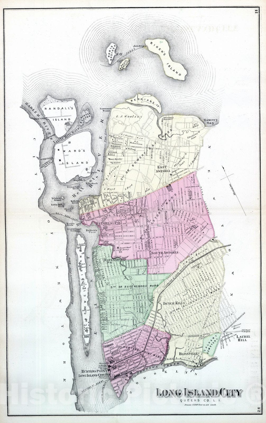 Historic Map : 1873 Long Island City. Long Island. - Vintage Wall Art