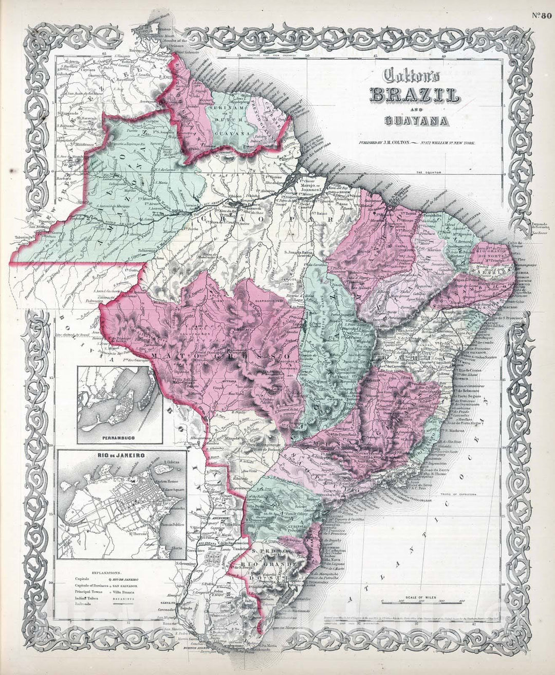 Historic Map : 1865 Brazil and Guayana. - Vintage Wall Art