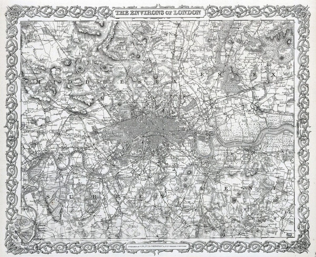 Historic Map : 1869 Environs of London. - Vintage Wall Art