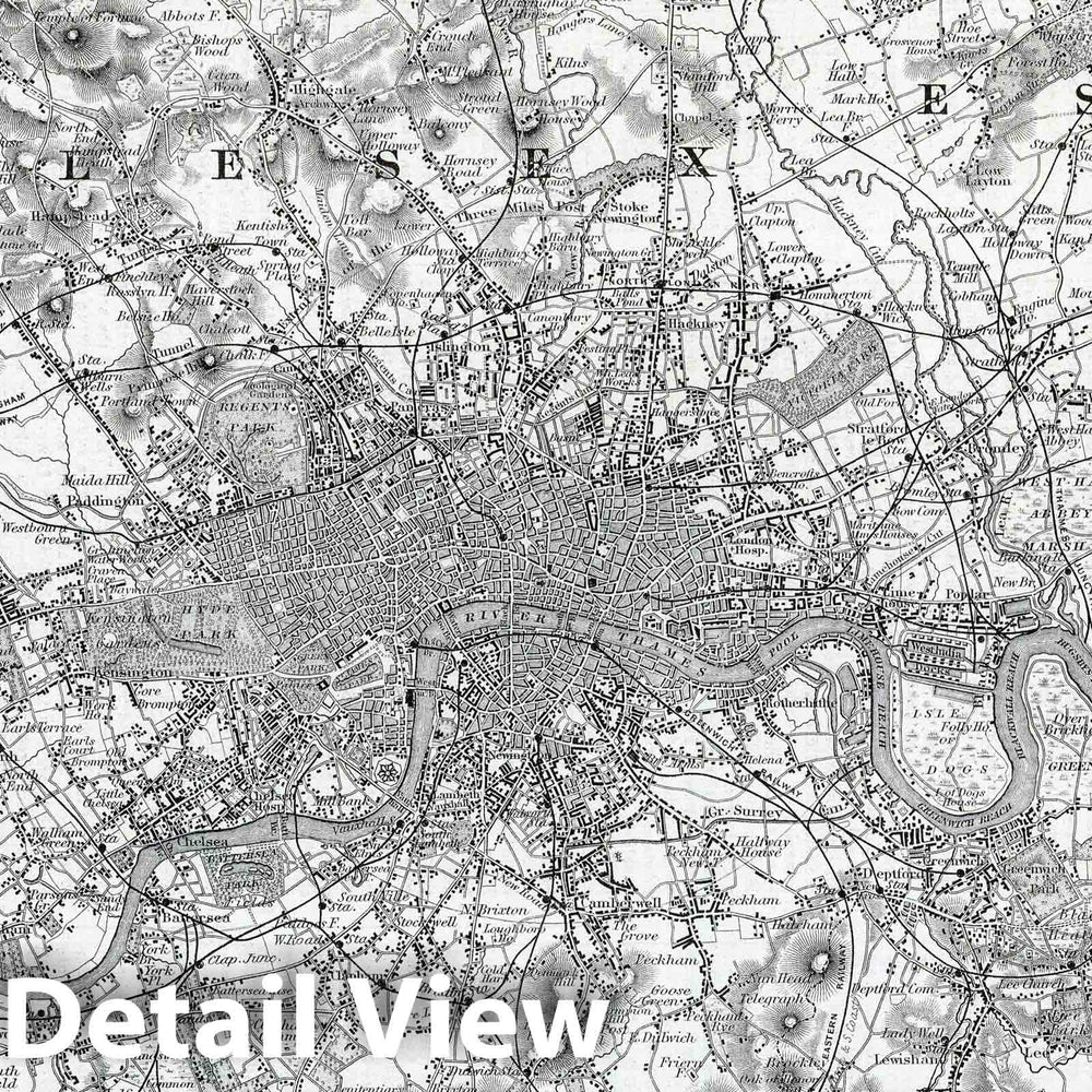 Historic Map : 1869 Environs of London. - Vintage Wall Art