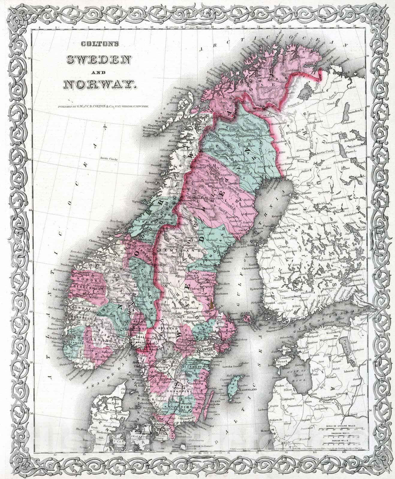 Historic Map : 1869 Sweden and Norway : Vintage Wall Art