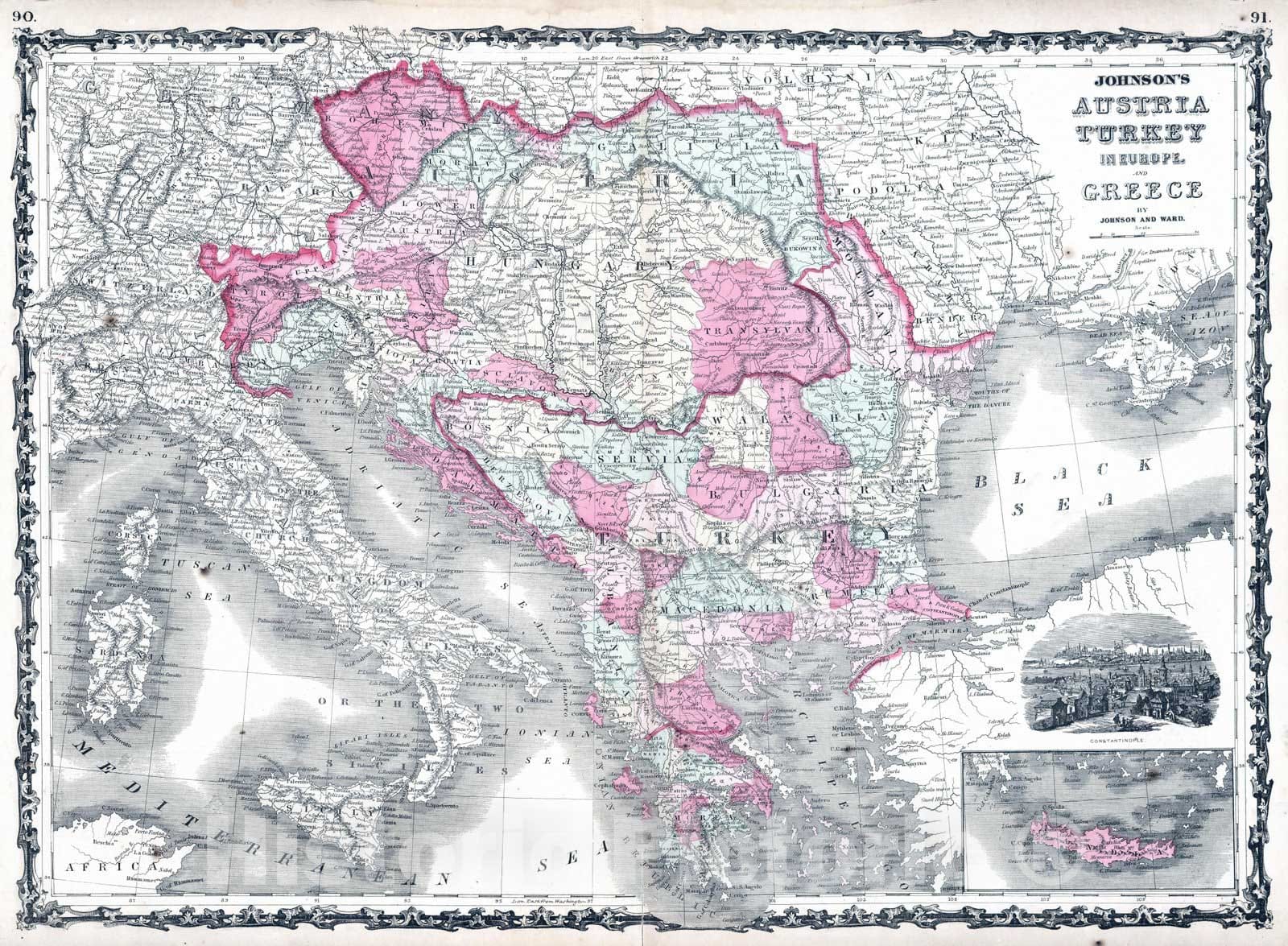 Historic Map : 1864 Austria, Turkey In Europe And Greece - Vintage Wall Art