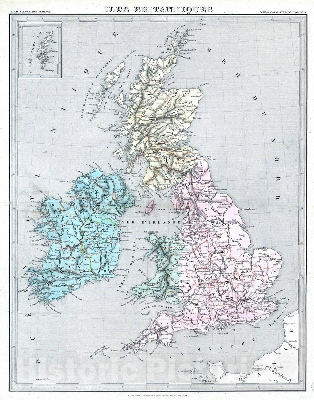 Historic Map : Ireland; England; Wales; Scotland, British Isles 1838 Iles Britanniques. , Vintage Wall Art