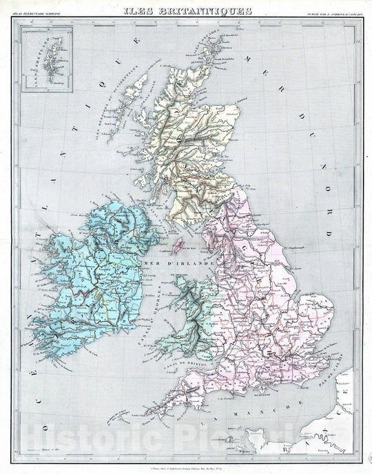 Historic Map : Ireland; England; Wales; Scotland, British Isles 1838 Iles Britanniques. , Vintage Wall Art