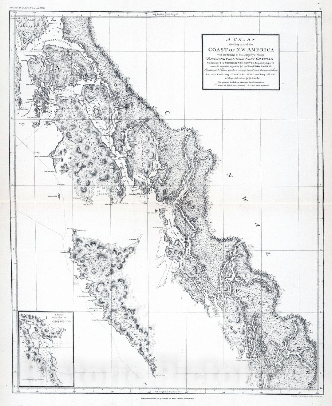 Historic Map : 1798 Vancouver's Chart of Coast of Northwest America. v2 - Vintage Wall Art