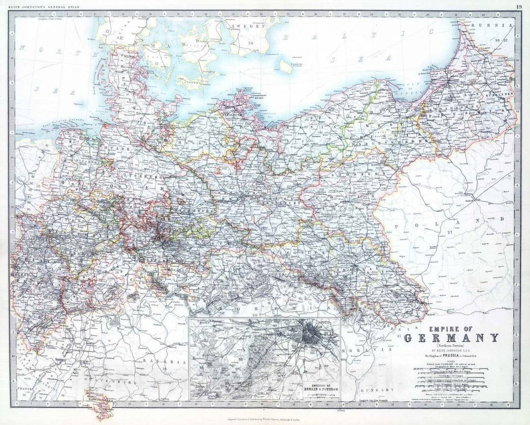 Historic Map : 1893 Empire of Germany (northern portion). - Vintage Wall Art