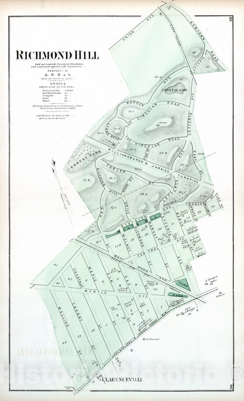 Historic Map : 1873 Richmond Hill. Long Island. - Vintage Wall Art