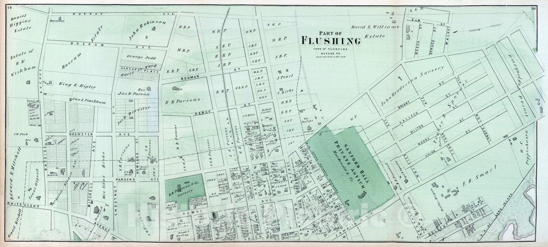 Historic Map : 1873 Part of Flushing. Long Island. v1 - Vintage Wall Art