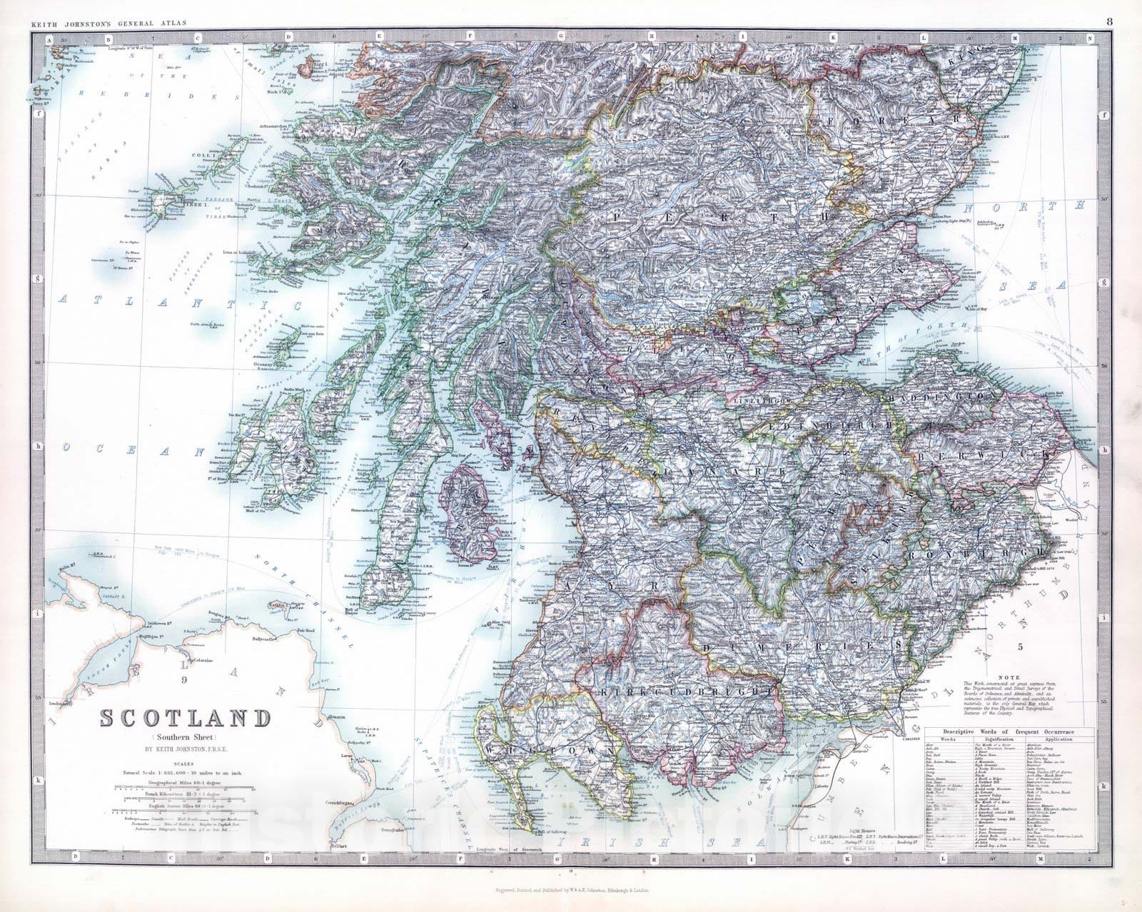 Historic Map : 1893 Scotland (southern sheet). - Vintage Wall Art