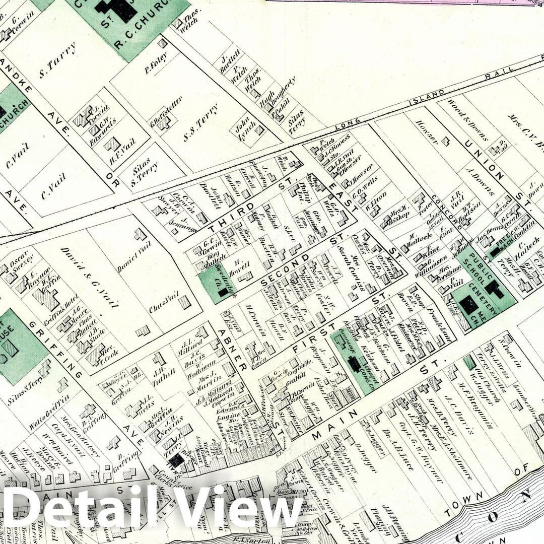 Historic Wall Map : 1873 Riverhead, Northville, in Riverhead. River Head Business Notices. Long Island. - Vintage Wall Art