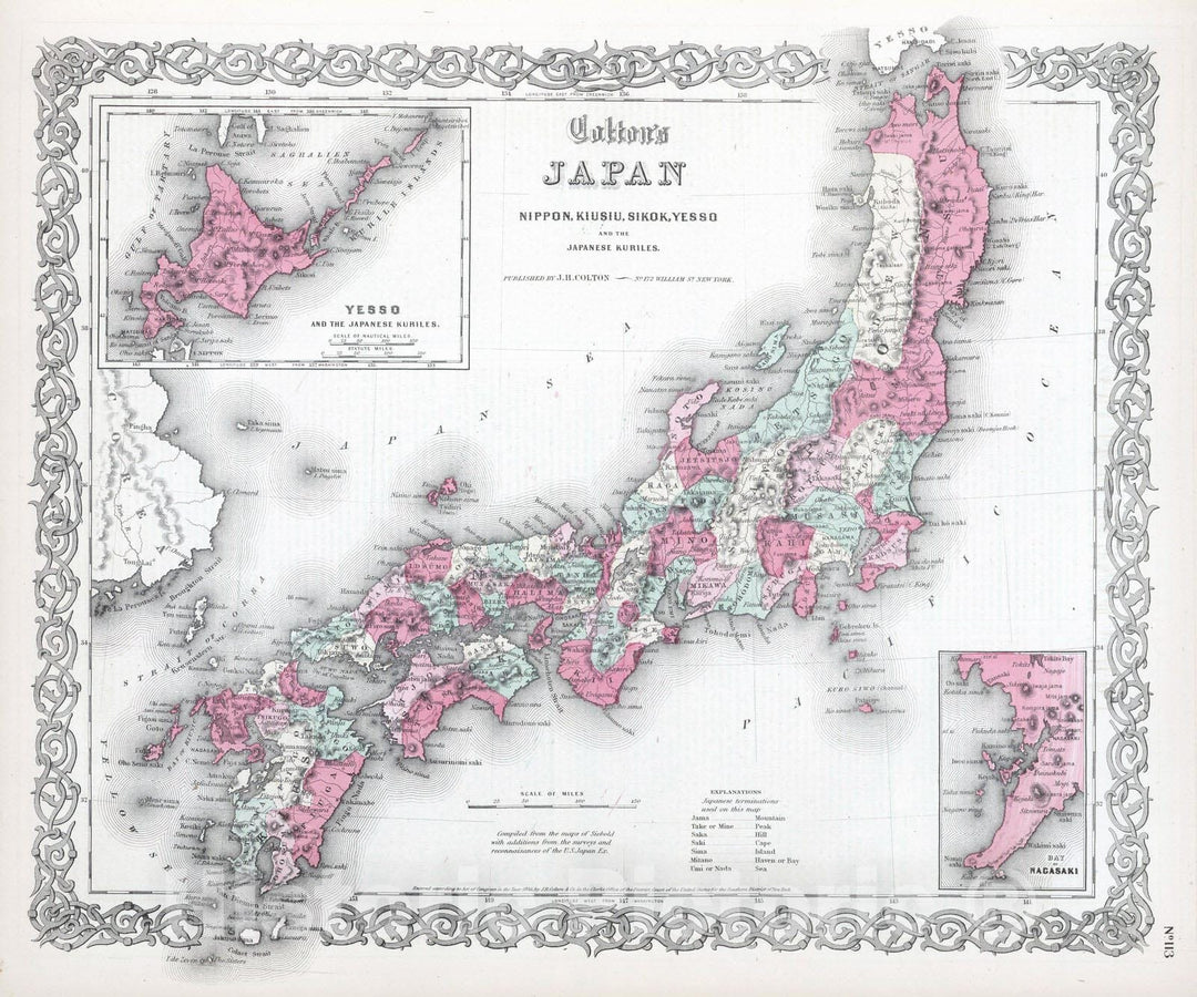 Historic Map : 1865 Japan. Nippon, Kiusiu, Sikok, Yesso and the Japanese Kuriles. - Vintage Wall Art