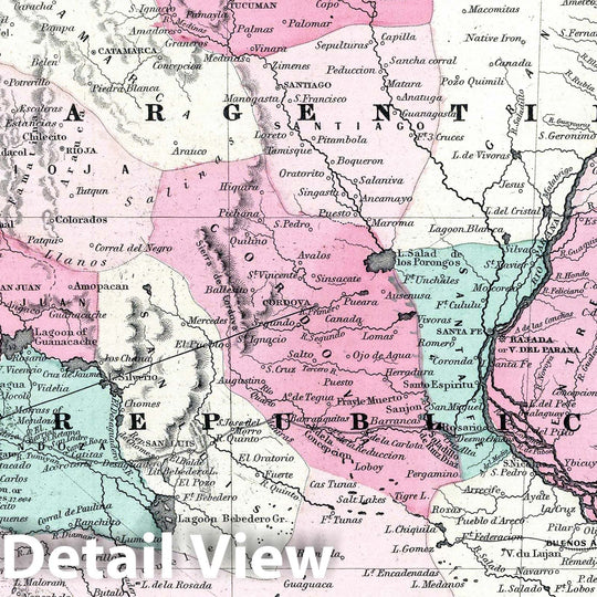 Historic Map : 1869 Argentina Republic, Chile, Uruguay & Paraguay. - Vintage Wall Art