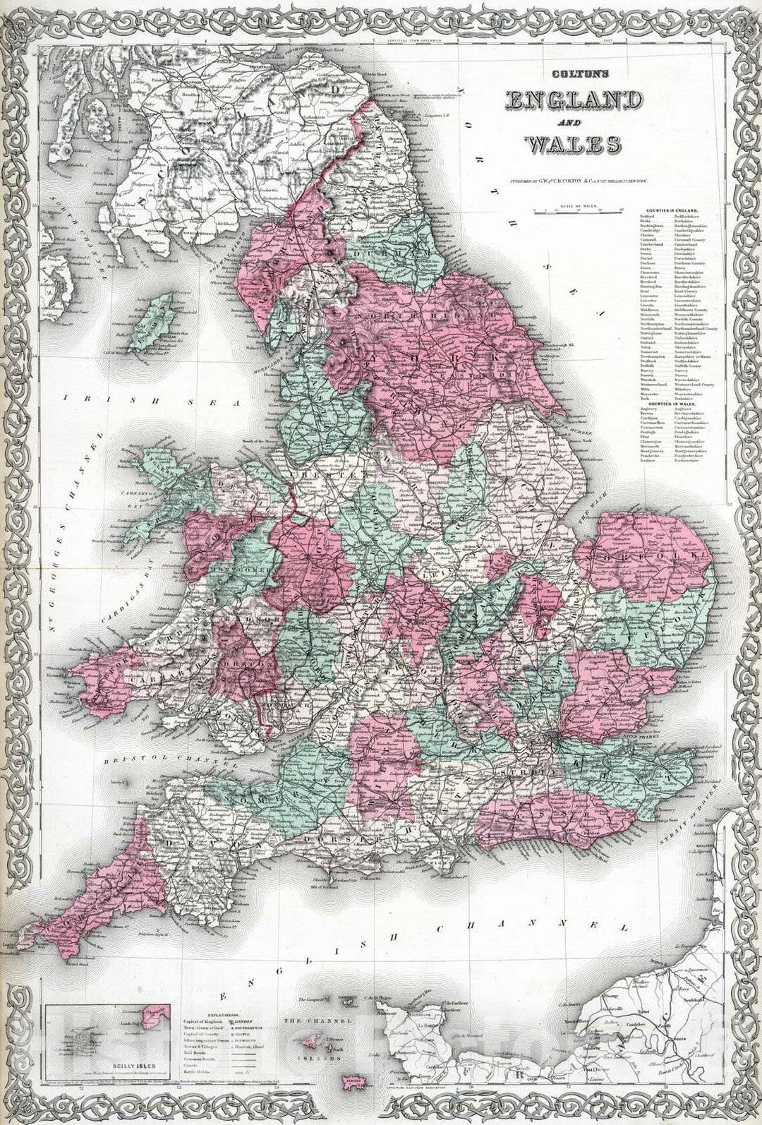 Historic Map : 1869 England and Wales : Vintage Wall Art