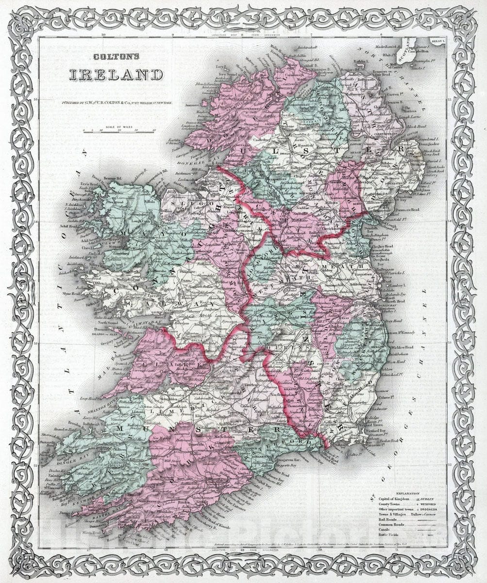 Historic Map : 1869 Ireland. - Vintage Wall Art