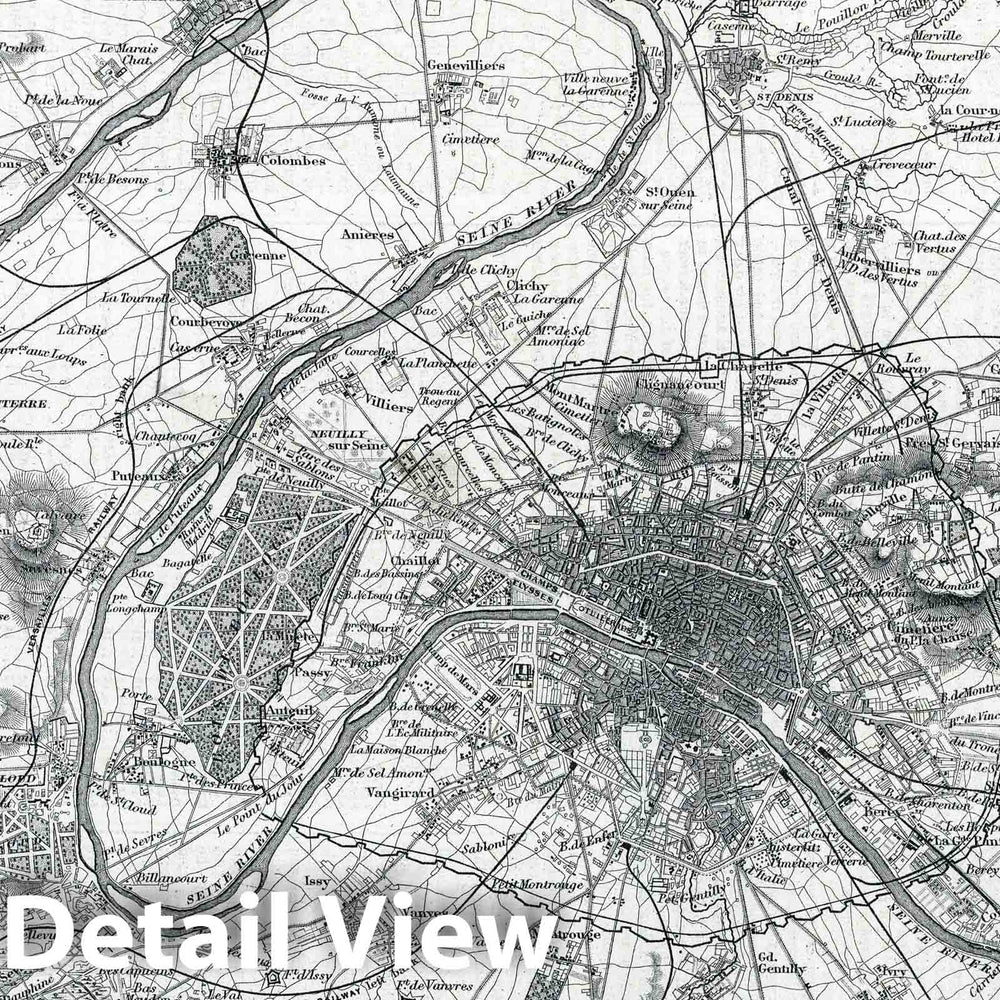 Historic Map : Paris , France, 1869 Environs of Paris. , Vintage Wall Art