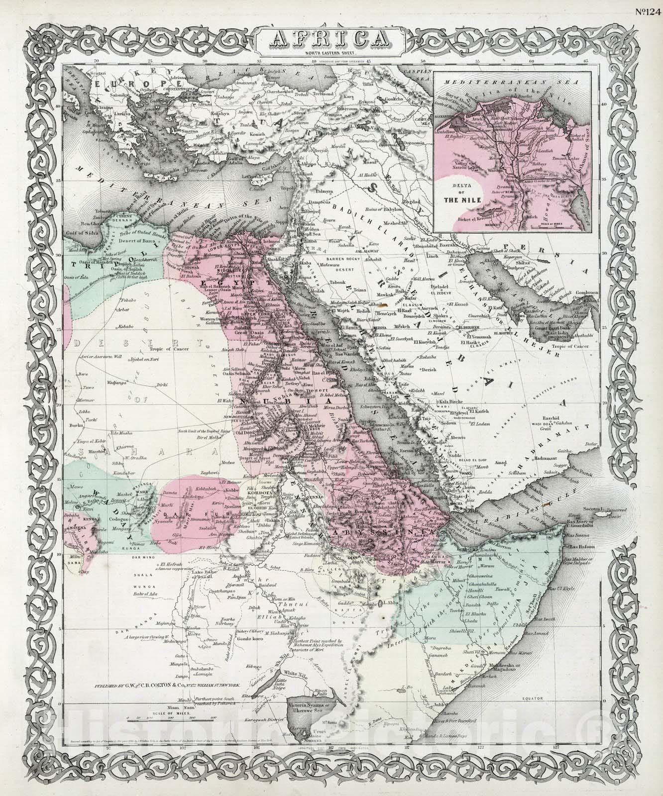 Historic Map : 1869 North Eastern Africa. - Vintage Wall Art