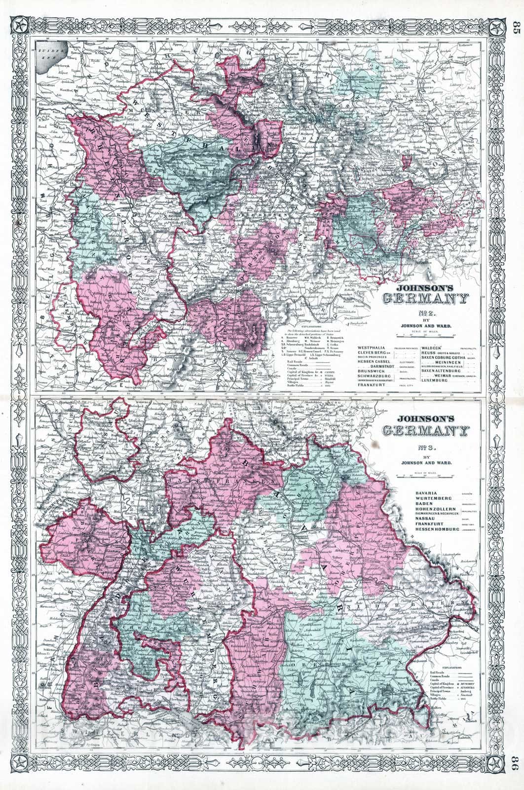 Historic Map : 1864 Germany, Nos. 2 and 3 - Vintage Wall Art