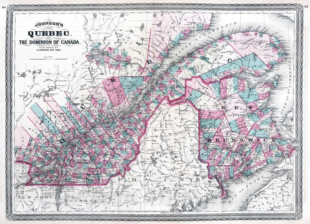 Historic Map : 1870 Quebec. - Vintage Wall Art