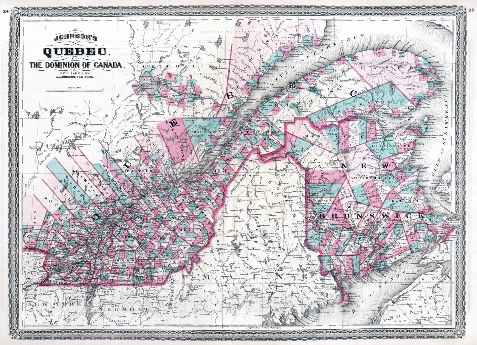 Historic Map : 1870 Quebec. - Vintage Wall Art