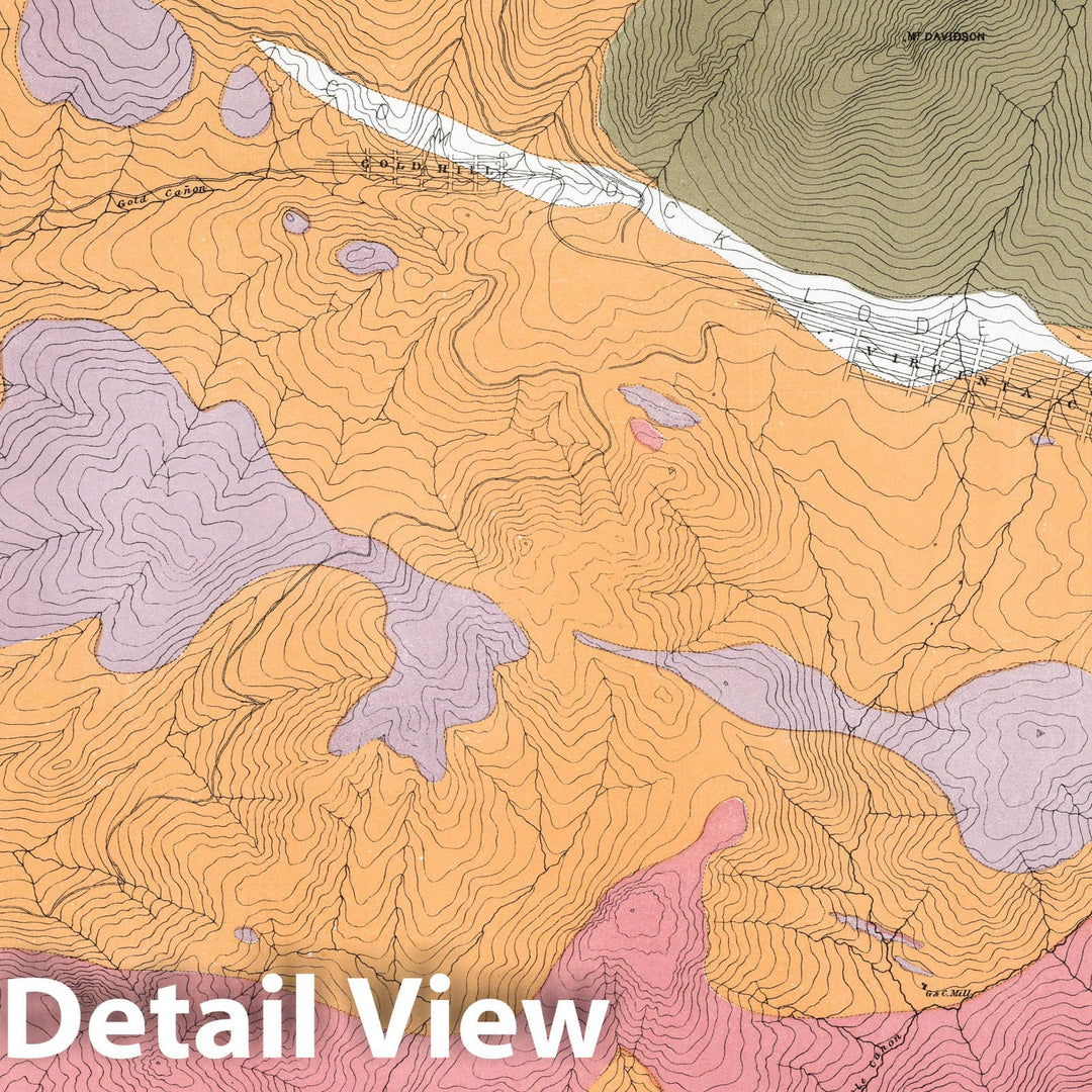 Historic Map : Geologic Atlas - 1870 Plate 2. Geological Map of the Washoe Mining District. - Vintage Wall Art