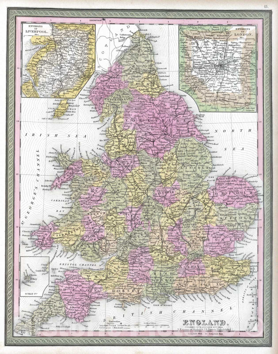 Historic Map : 1849 England - Vintage Wall Art