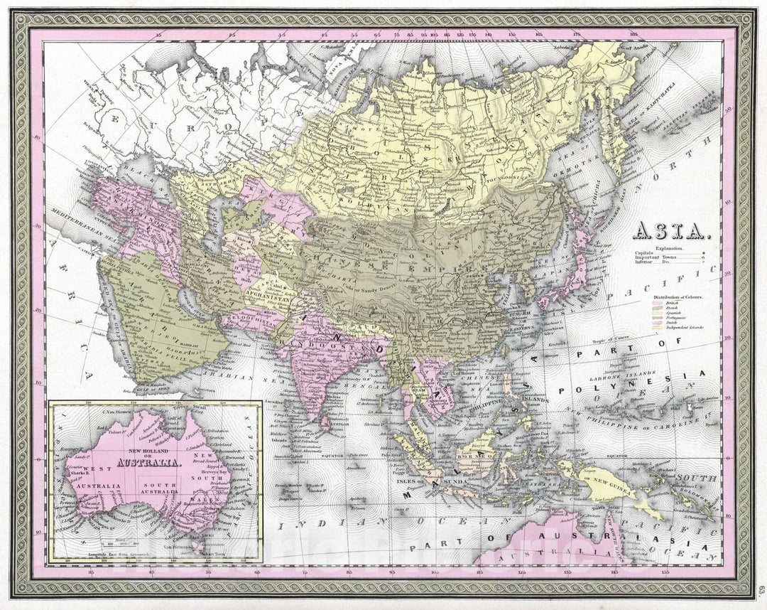 Historic Map : 1849 Asia - Vintage Wall Art