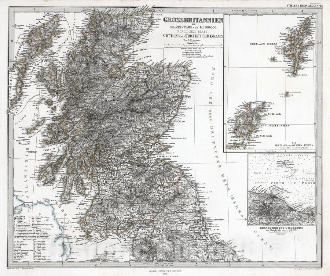 Historic Map : Scotland, Shetland Isles 1866 Grossbritannien. (Great Britain, Scotland). , Vintage Wall Art