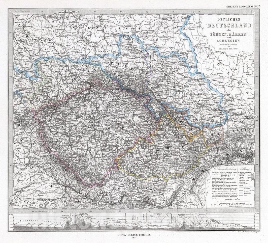 Historic Map : Germany; Czech Republic; Slovakia, 1873 Ostliches Deutschland oder Bohmen, Mahren, und Schlesien. (East Central Germany). , Vintage Wall Art