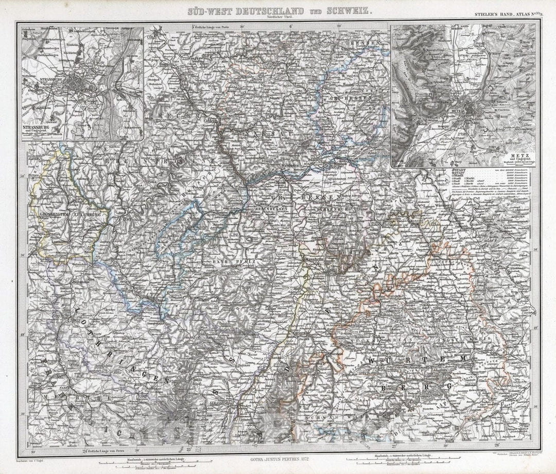 Historic Map : Switzerland; Germany, 1872 Sud-West Deutchland und Schweiz. (Southwest Germany and Switzerland). , Vintage Wall Art