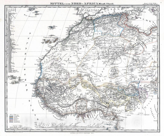 Historic Map : Central Africa 1863 Mittel - und Nord-Afrika. (West and North Africa). , Vintage Wall Art