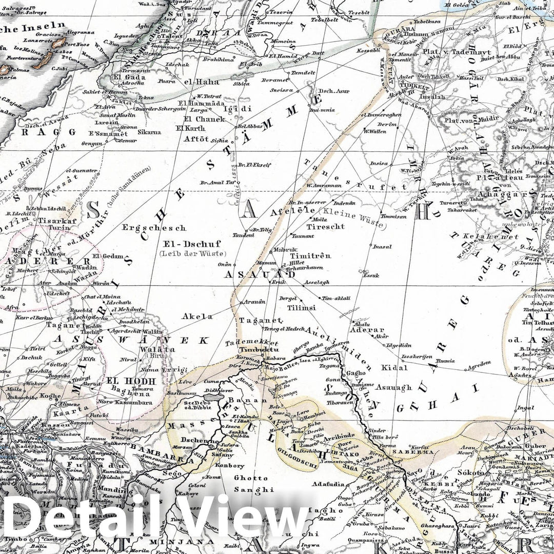 Historic Map : Central Africa 1863 Mittel - und Nord-Afrika. (West and North Africa). , Vintage Wall Art