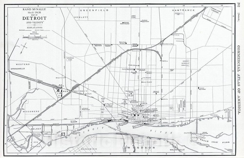 Historic Map - National Atlas - 1924 Detroit. - Vintage Wall Art