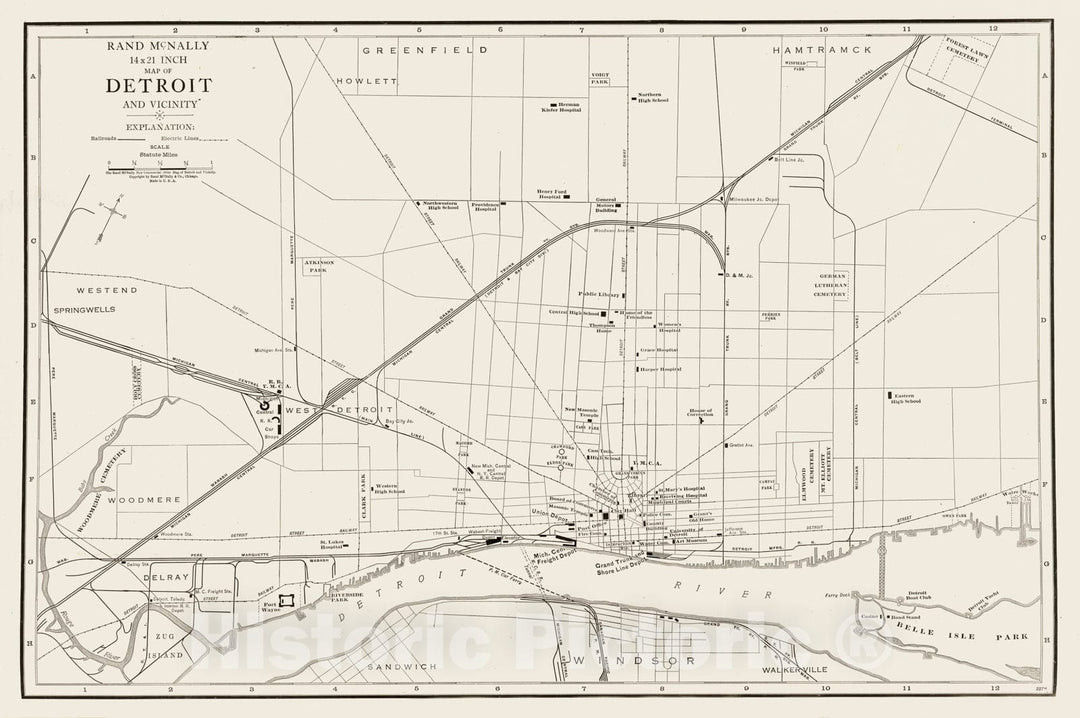 Historic Map - National Atlas - 1924 Detroit. - Vintage Wall Art