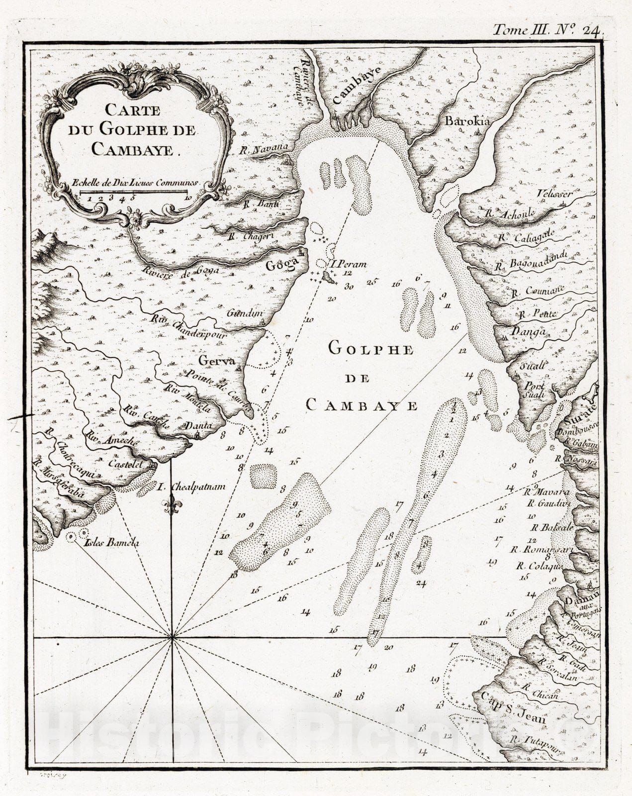 Historic Map : India, Indian Ocean 1764 Carte du Golphe de Cambaye , Vintage Wall Art