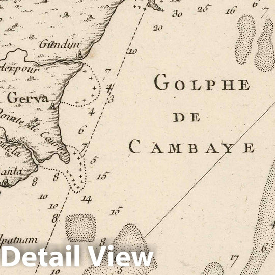 Historic Map : India, Indian Ocean 1764 Carte du Golphe de Cambaye , Vintage Wall Art