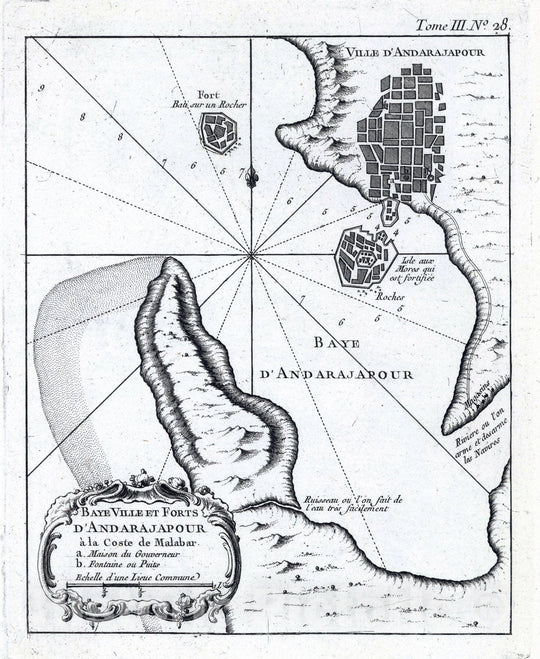 Historic Map : India, South East Asia 1764 Baye, Ville Et Forts D'Andarajapour : a la Coste de Malabar , Vintage Wall Art