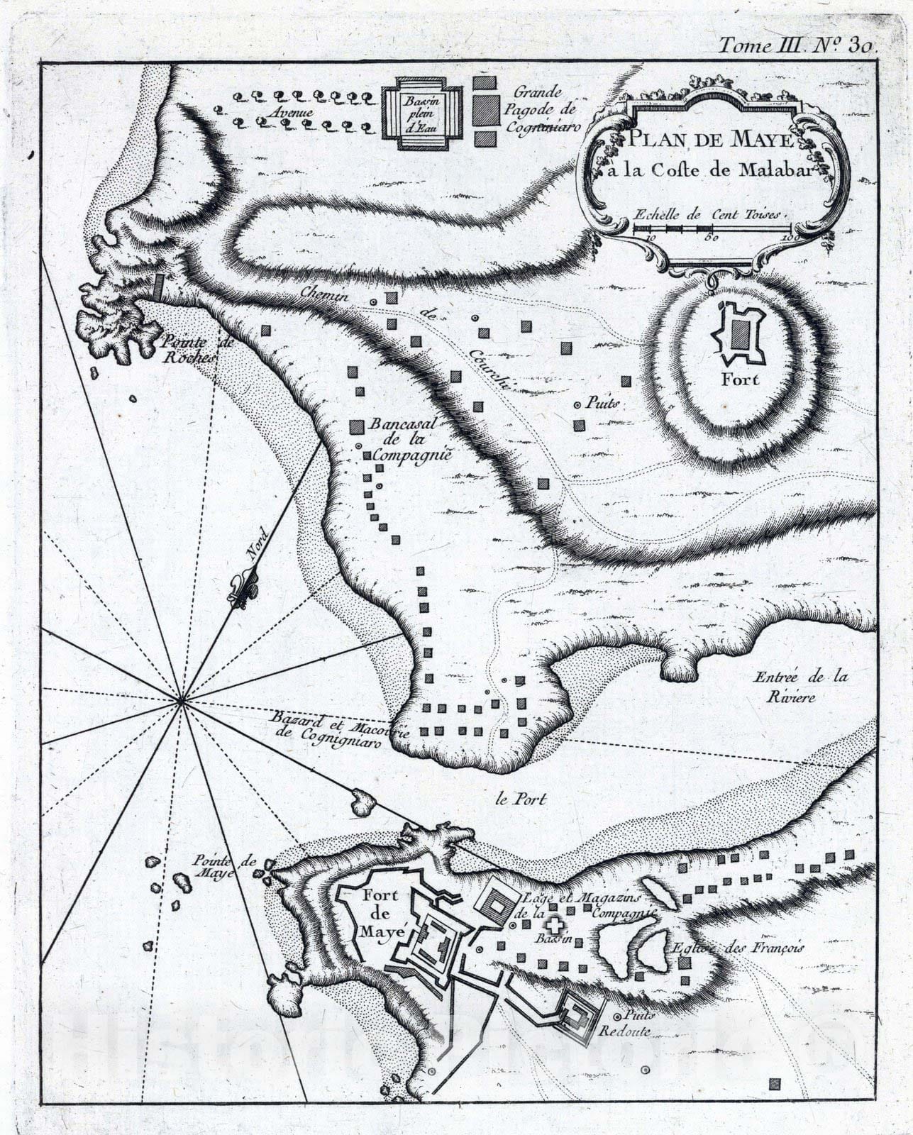 Historic Map : India, South East Asia 1764 Plan de Maye a la Coste de Malabar , Vintage Wall Art