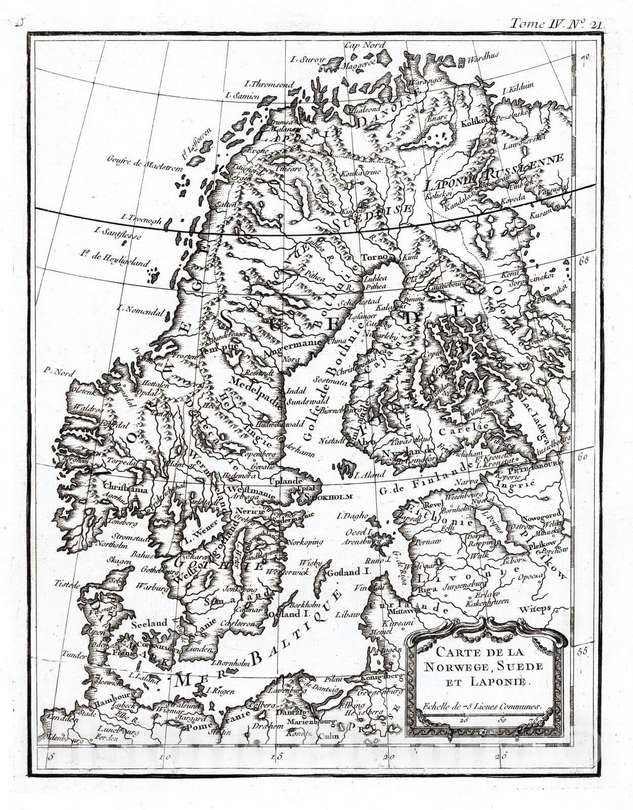 Historic Map : Scandinavia, Europe 1764 Carte De La Norwege, Suede Et Laponie , Vintage Wall Art