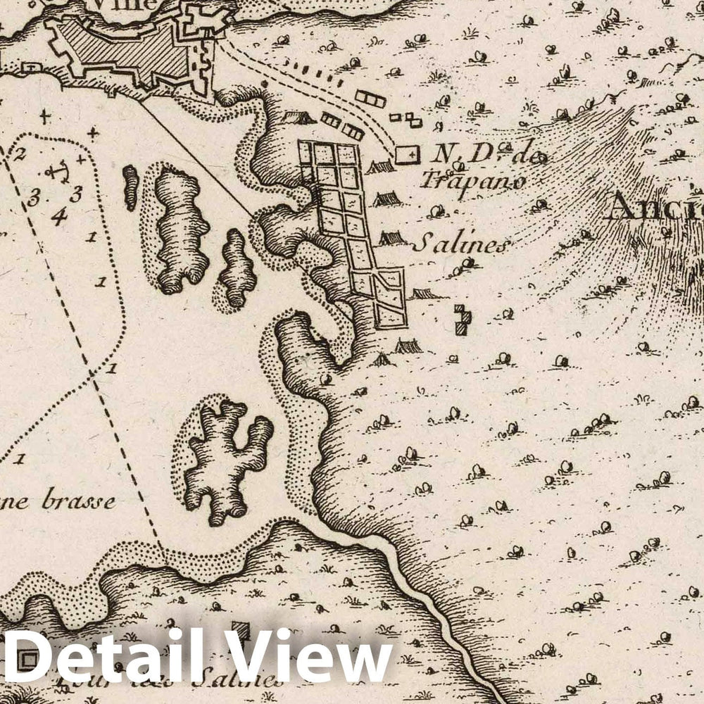 Historic Map : Italy , Trapano (Sicily, Italy), Sicily (Italy) 1764 Plan de la ville de Trapano dans I'isle de Sicile. Croisey, sc[ulp.] , Vintage Wall Art