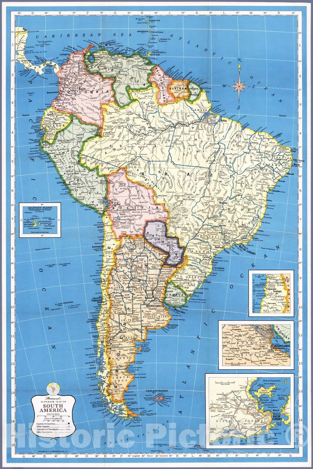 Historic Map : Case Map - 1957 Hammond's South America. - Vintage Wall Art