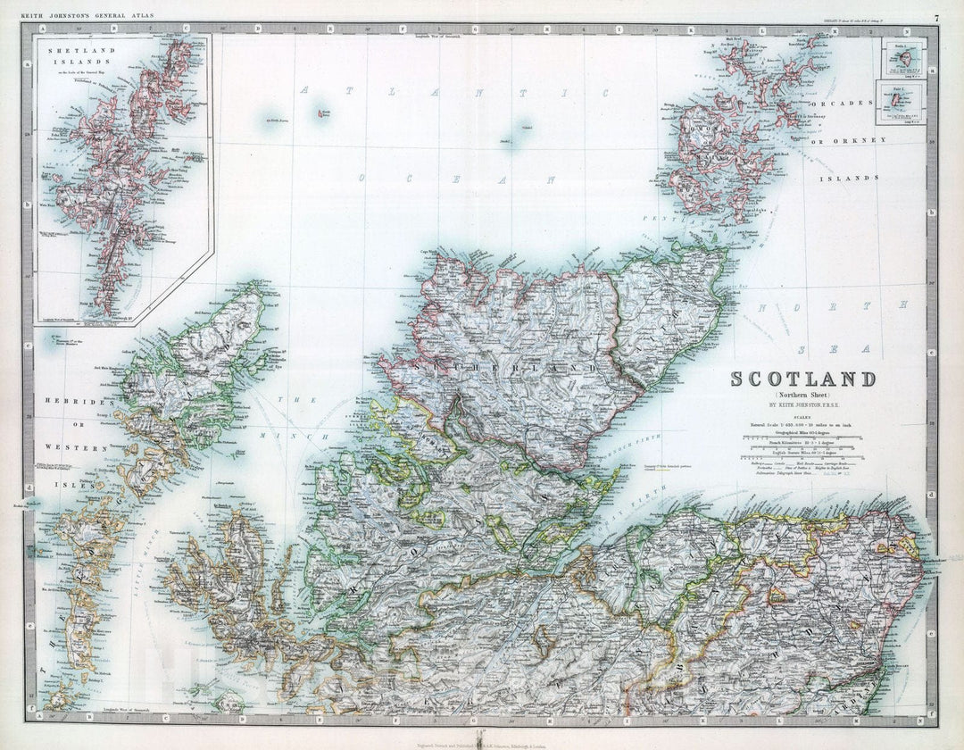 Historic Map : 1893 Scotland (northern sheet). - Vintage Wall Art